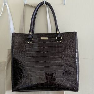 Kate Spade Purple Leather Faux Embossed Croc Tote